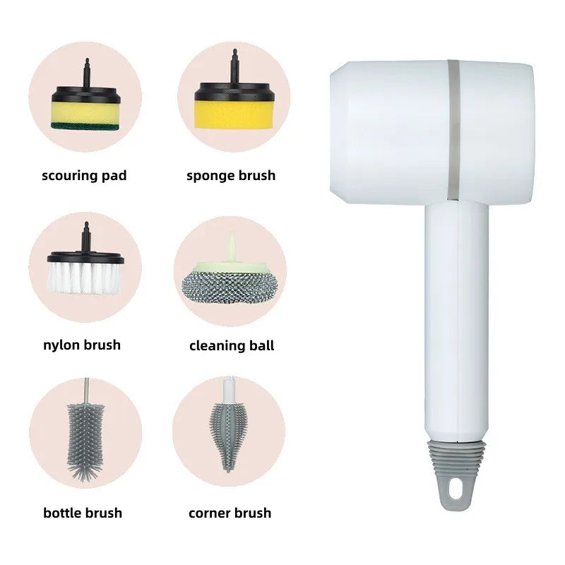 Spinova™ Multifunctional Electric Spin Scrubber Rechargeable with 6 Replaceable Cleaning Brush Heads or Bathroom Kitchen Oven Dish Floor