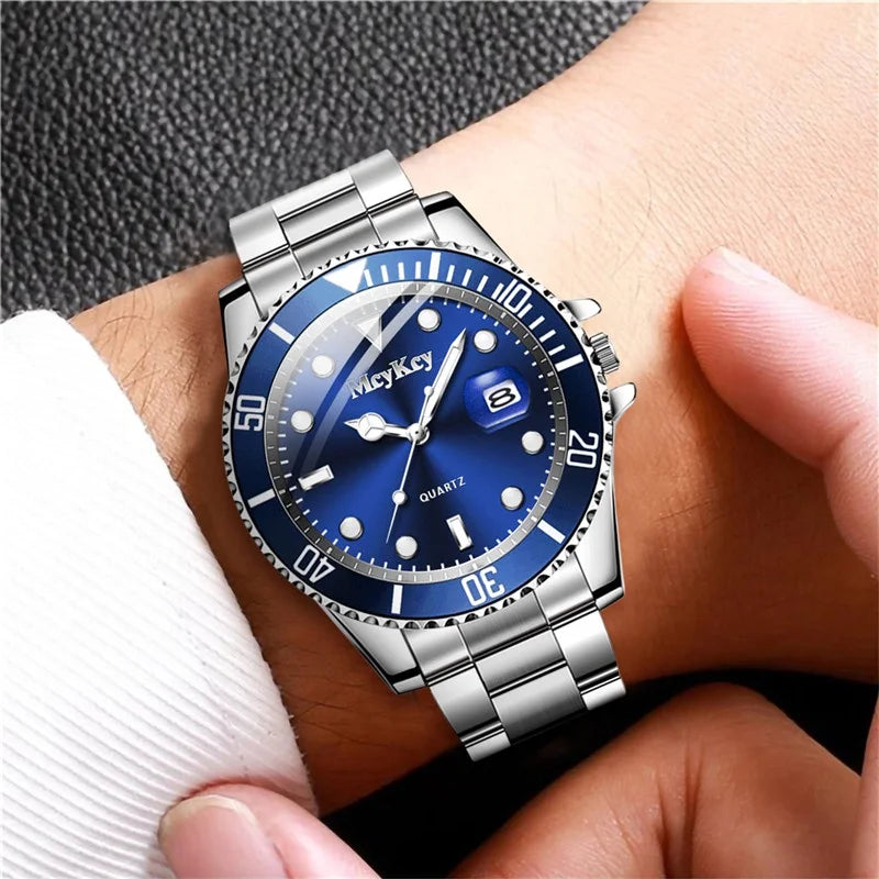 1PC Men's Luxury Watch Business Style Men's Calendar Simple Dial Quartz Watch Best Gift for Men