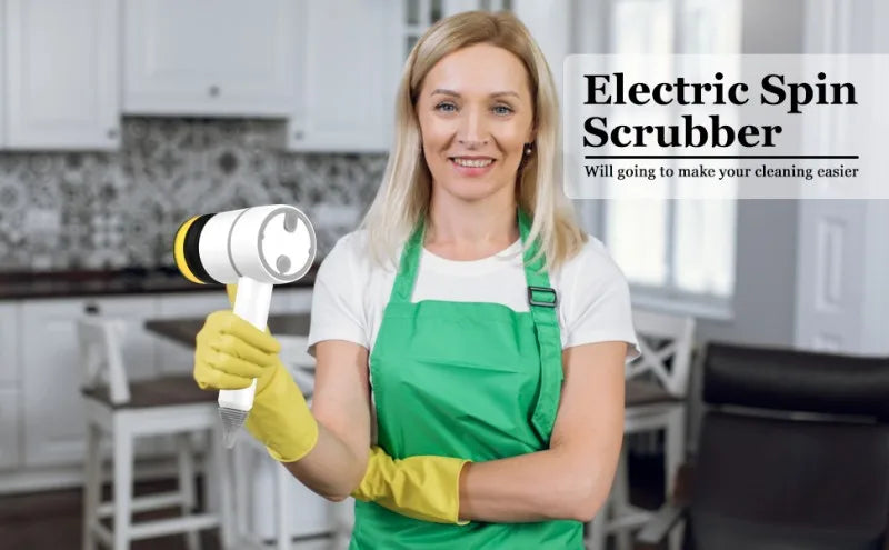 Spinova™ Multifunctional Electric Spin Scrubber Rechargeable with 6 Replaceable Cleaning Brush Heads or Bathroom Kitchen Oven Dish Floor