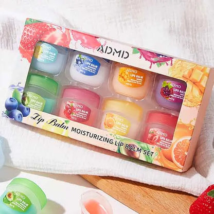 ADMD™ – Fruit Kiss Collection: 8-Piece Moisturising Lip Balm Set (Anti-Cracks)