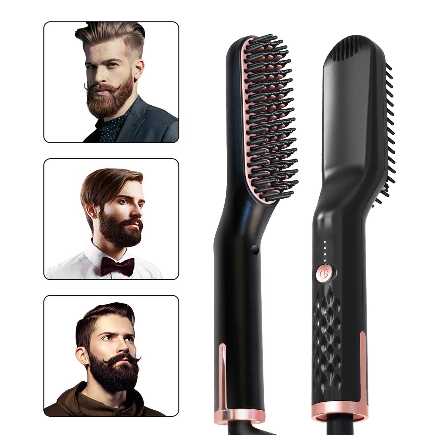 GroomEase™ Ionic Straightener: Hot Comb Straightener Heating Comb For Men Beard Electric Negative Ion Hair Straightening Brush Wet Dry Use Quick Hair Styler