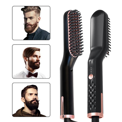 GroomEase™ Ionic Straightener: Hot Comb Straightener Heating Comb For Men Beard Electric Negative Ion Hair Straightening Brush Wet Dry Use Quick Hair Styler