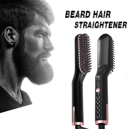 GroomEase™ Ionic Straightener: Hot Comb Straightener Heating Comb For Men Beard Electric Negative Ion Hair Straightening Brush Wet Dry Use Quick Hair Styler