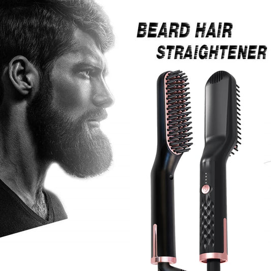 GroomEase™ Ionic Straightener: Hot Comb Straightener Heating Comb For Men Beard Electric Negative Ion Hair Straightening Brush Wet Dry Use Quick Hair Styler