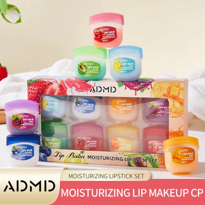 ADMD™ – Fruit Kiss Collection: 8-Piece Moisturising Lip Balm Set (Anti-Cracks)