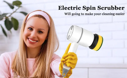Spinova™ Multifunctional Electric Spin Scrubber Rechargeable with 6 Replaceable Cleaning Brush Heads or Bathroom Kitchen Oven Dish Floor