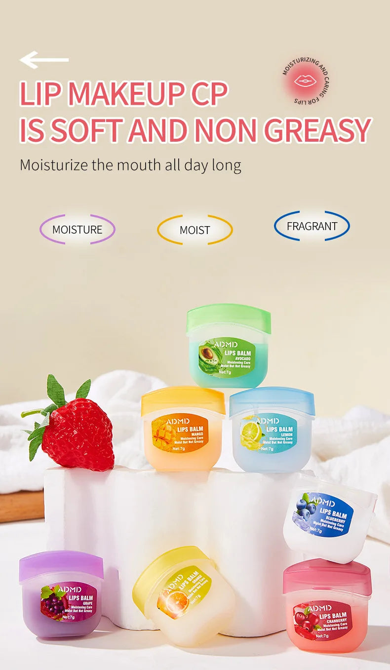 ADMD™ – Fruit Kiss Collection: 8-Piece Moisturising Lip Balm Set (Anti-Cracks)