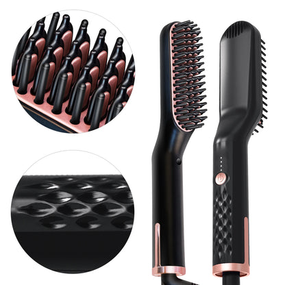 GroomEase™ Ionic Straightener: Hot Comb Straightener Heating Comb For Men Beard Electric Negative Ion Hair Straightening Brush Wet Dry Use Quick Hair Styler