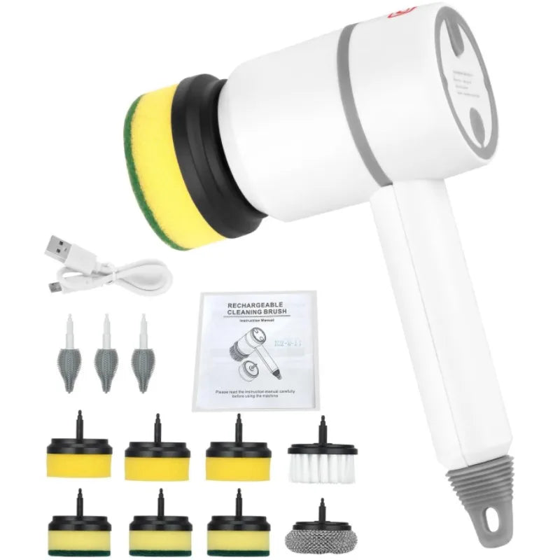 Spinova™ Multifunctional Electric Spin Scrubber Rechargeable with 6 Replaceable Cleaning Brush Heads or Bathroom Kitchen Oven Dish Floor