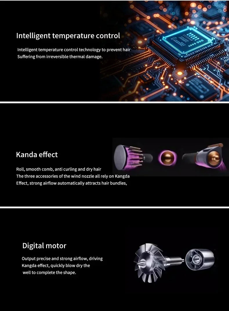 AirLuxe Pro: 6-in-1 hair dryer set multi-function curling iron hair straightener hot air comb styling set for home salon-like effect