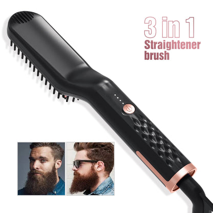 GroomEase™ Ionic Straightener: Hot Comb Straightener Heating Comb For Men Beard Electric Negative Ion Hair Straightening Brush Wet Dry Use Quick Hair Styler