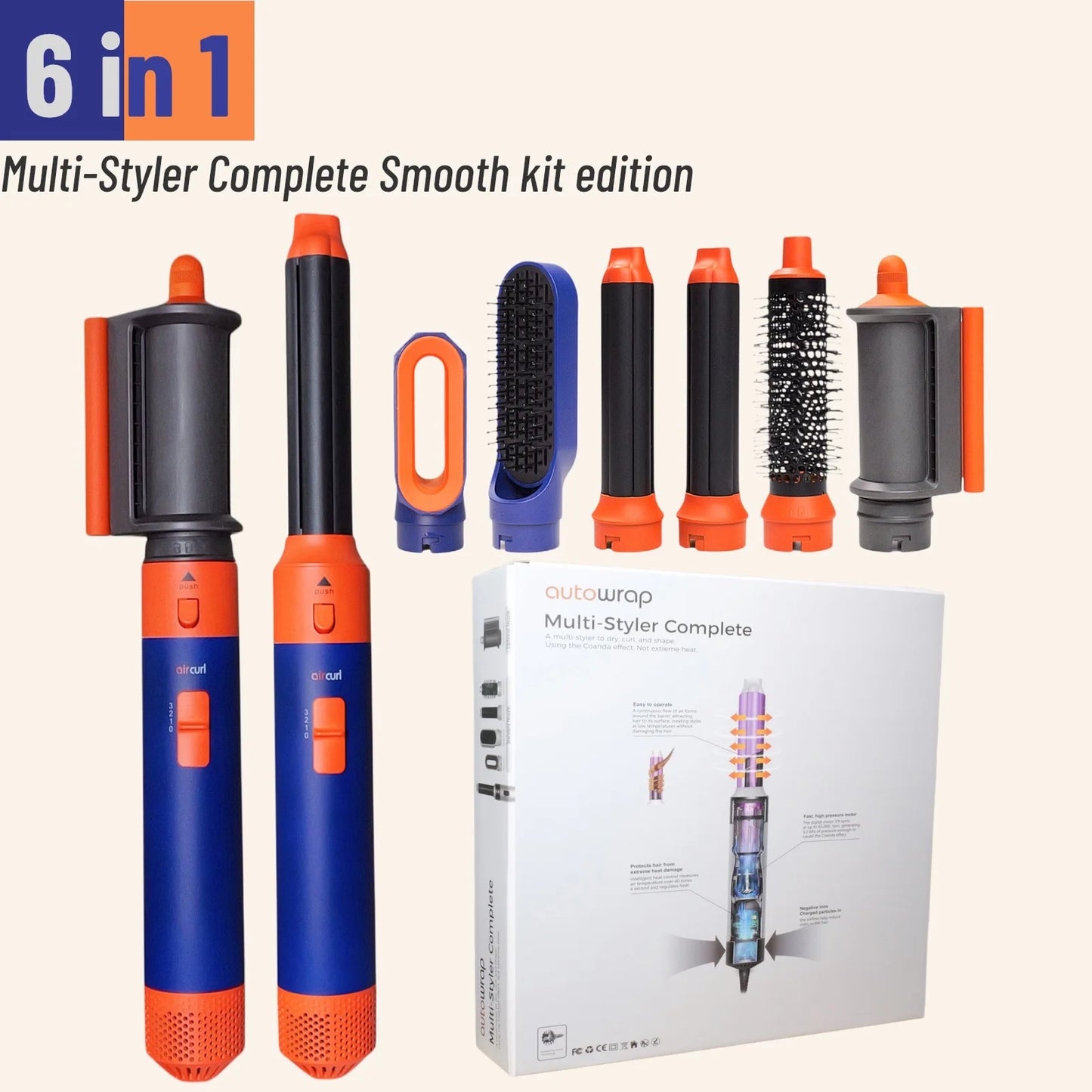 AirLuxe Pro 6: 6 in 1 hair styler With Curling Barrel Hot Air Brush Styling Tool MultiStyler