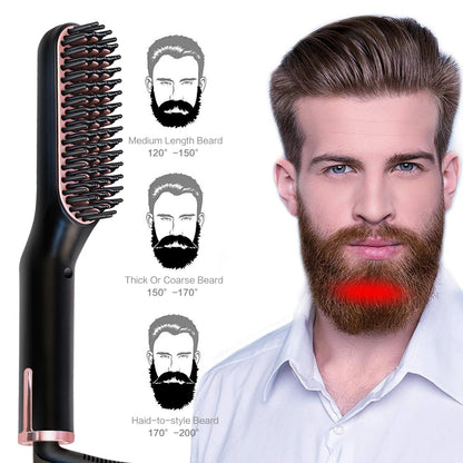 GroomEase™ Ionic Straightener: Hot Comb Straightener Heating Comb For Men Beard Electric Negative Ion Hair Straightening Brush Wet Dry Use Quick Hair Styler