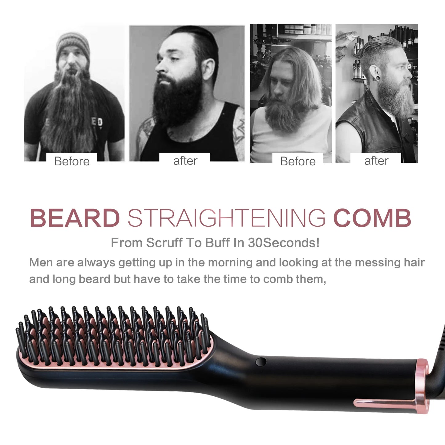 GroomEase™ Ionic Straightener: Hot Comb Straightener Heating Comb For Men Beard Electric Negative Ion Hair Straightening Brush Wet Dry Use Quick Hair Styler
