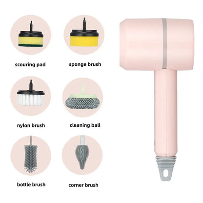 Spinova™ Multifunctional Electric Spin Scrubber Rechargeable with 6 Replaceable Cleaning Brush Heads or Bathroom Kitchen Oven Dish Floor