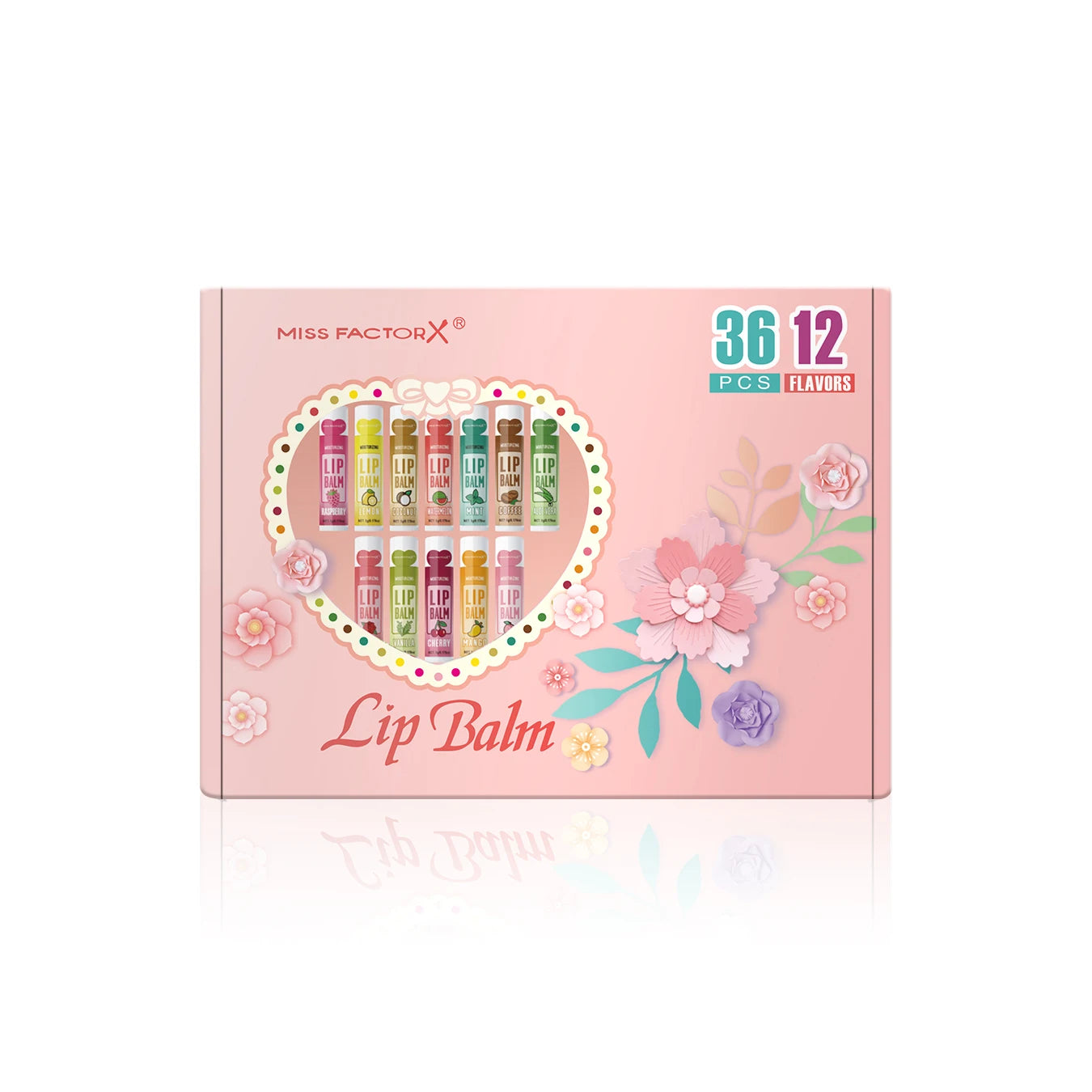 Set of 36 units of 5g Moisturizing Lip Balm, providing deep hydration and shine for the lips, a great gift for your friends to carry in their bag and think of you.