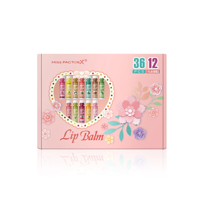Set of 36 units of 5g Moisturizing Lip Balm, providing deep hydration and shine for the lips, a great gift for your friends to carry in their bag and think of you.