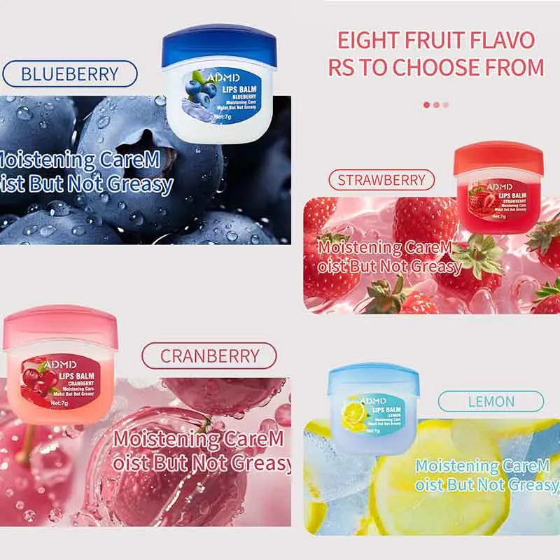 ADMD™ – Fruit Kiss Collection: 8-Piece Moisturising Lip Balm Set (Anti-Cracks)