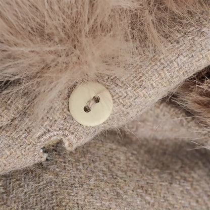 Women's Belt Warm Fur Collar Coat Flip Collar Pocket Button Decoration Autumn/Winter New Women's Wear