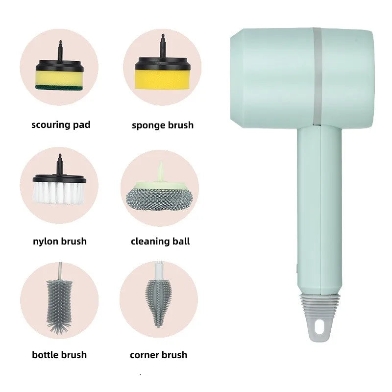 Spinova™ Multifunctional Electric Spin Scrubber Rechargeable with 6 Replaceable Cleaning Brush Heads or Bathroom Kitchen Oven Dish Floor