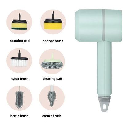 Spinova™ Multifunctional Electric Spin Scrubber Rechargeable with 6 Replaceable Cleaning Brush Heads or Bathroom Kitchen Oven Dish Floor