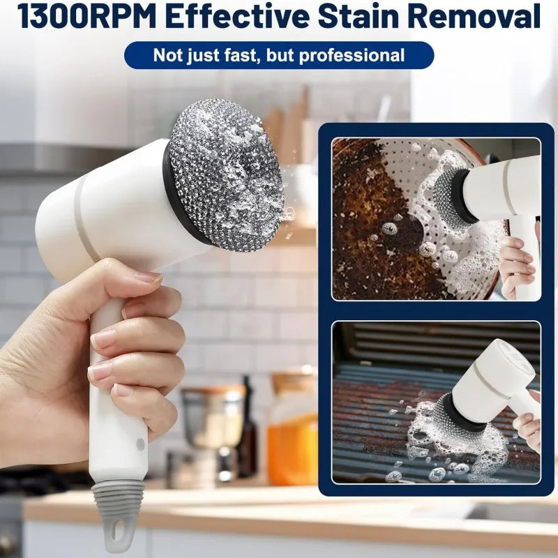 Spinova™ Multifunctional Electric Spin Scrubber Rechargeable with 6 Replaceable Cleaning Brush Heads or Bathroom Kitchen Oven Dish Floor