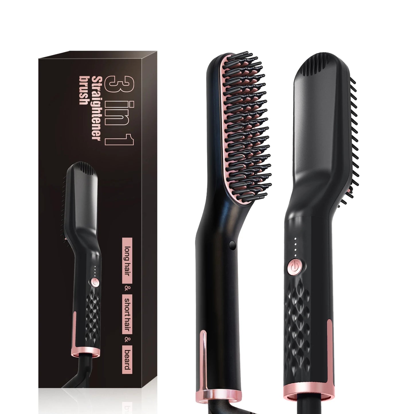 GroomEase™ Ionic Straightener: Hot Comb Straightener Heating Comb For Men Beard Electric Negative Ion Hair Straightening Brush Wet Dry Use Quick Hair Styler