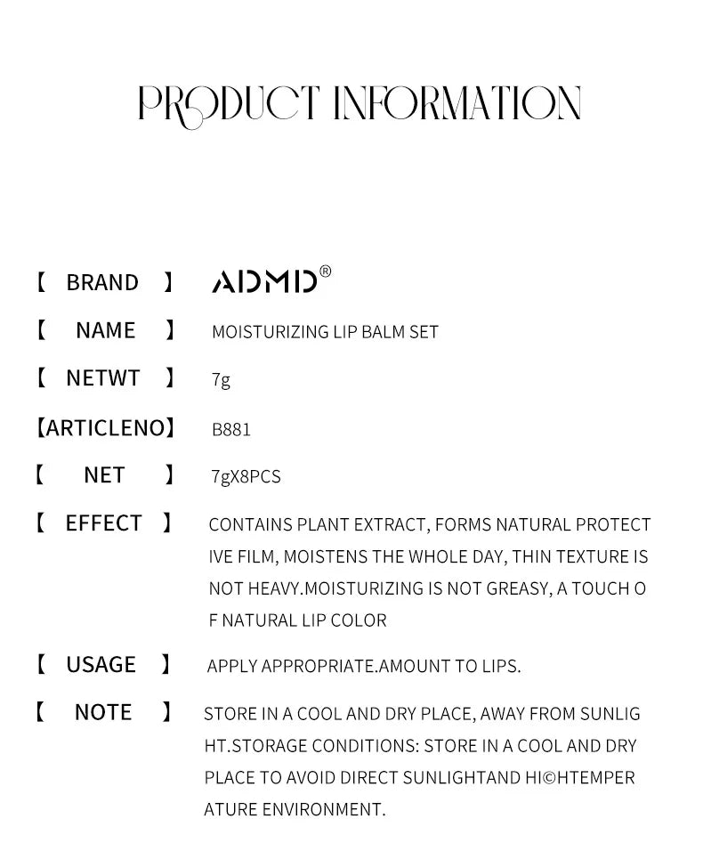 ADMD™ – Fruit Kiss Collection: 8-Piece Moisturising Lip Balm Set (Anti-Cracks)