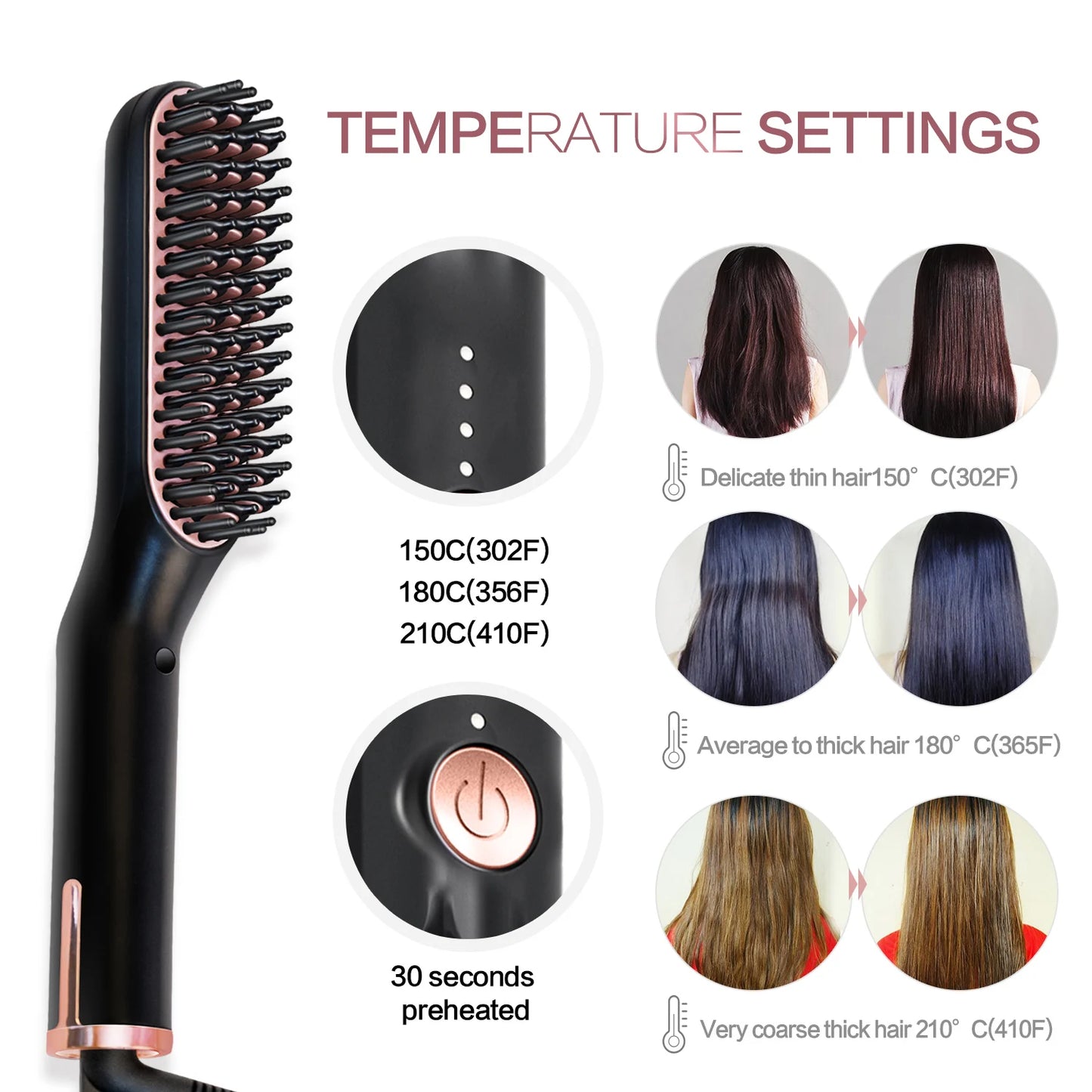 GroomEase™ Ionic Straightener: Hot Comb Straightener Heating Comb For Men Beard Electric Negative Ion Hair Straightening Brush Wet Dry Use Quick Hair Styler